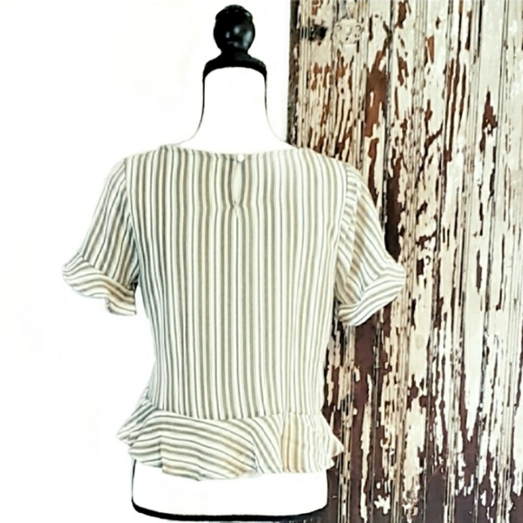 Monteau Crop Top Green And Cream Striped Size M - Picture 7 of 11